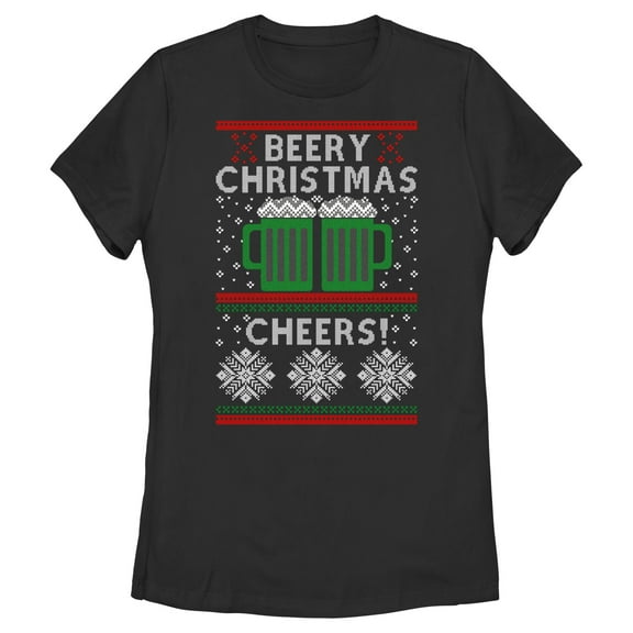 Women's Lost Gods Ugly Sweater Christmas Cheers  Graphic Tee Black Small