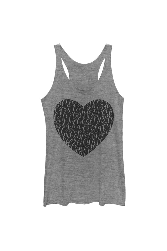 Women's Lost Gods Valentine's Day Alphabet Heart Racerback Tank Top Gray Heather Large