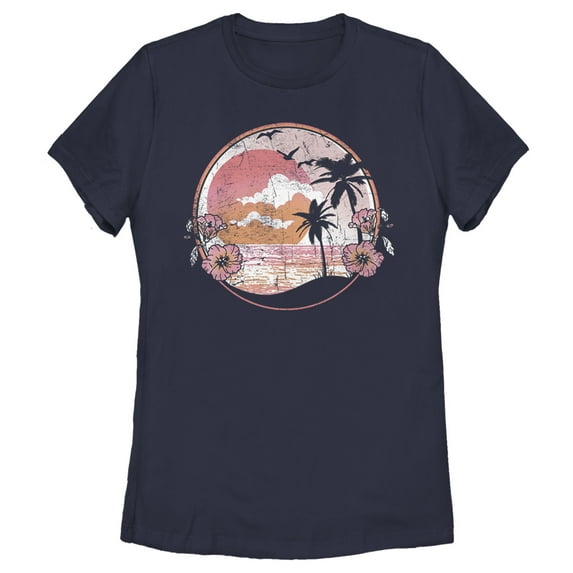 Women's Lost Gods Vintage Tropical Vibes  Graphic Tee Navy Blue Medium