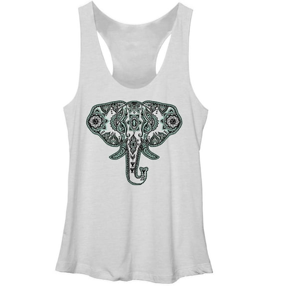 Women's Lost Gods Wise Elephant Henna Racerback Tank Top White Heather X Large