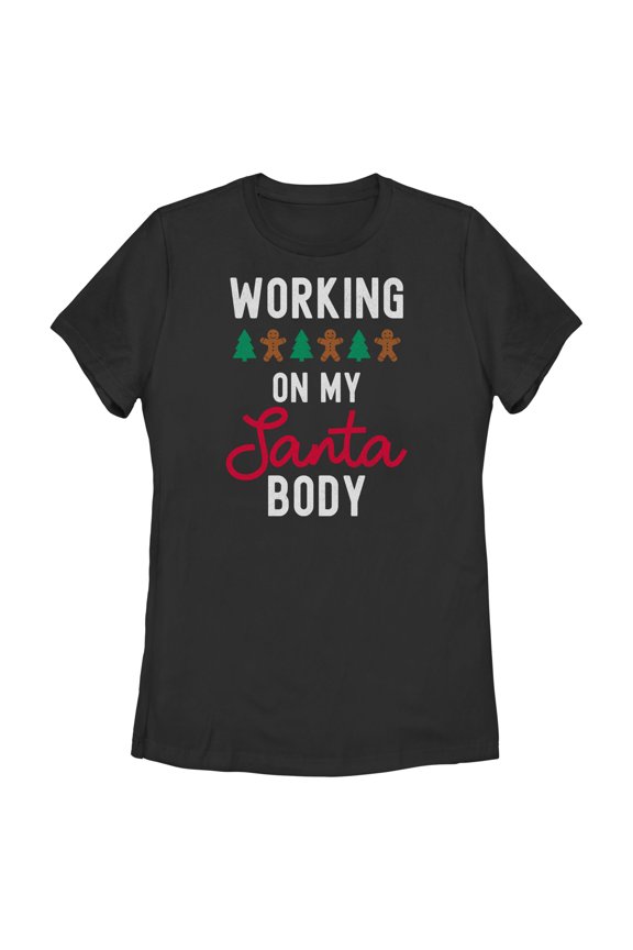 Women's Lost Gods Working On My Santa Body Graphic Tee Black Medium