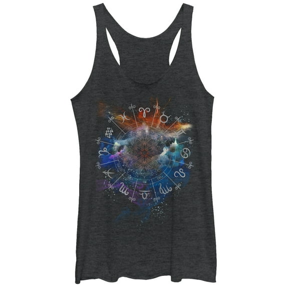 Women's Lost Gods Zodiac Calendar Racerback Tank Top Black Heather Medium
