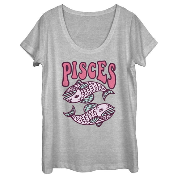 Women's Lost Gods Zodiac Pisces Art Symbol Graphic Tee Athletic Heather 2X Large
