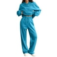 thumbnail image 1 of Women's Lounge 2 Piece Outfit Oversized Sweatshirt Wide Leg Sweatpants Sweatsuit With Pockets Royal Blue XL, 1 of 6