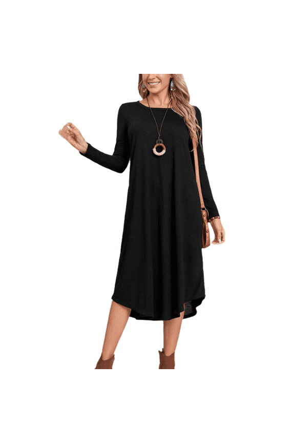 Women's Lounge Dress Long Sleeve Midi Long Dress Loose Casual Side Slit Dresses Pocket