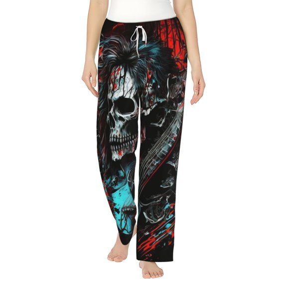 Women's Lounge Pajama Pants Bottoms Casual Loungewear, Death Skull Rock Heavy Metal Music
