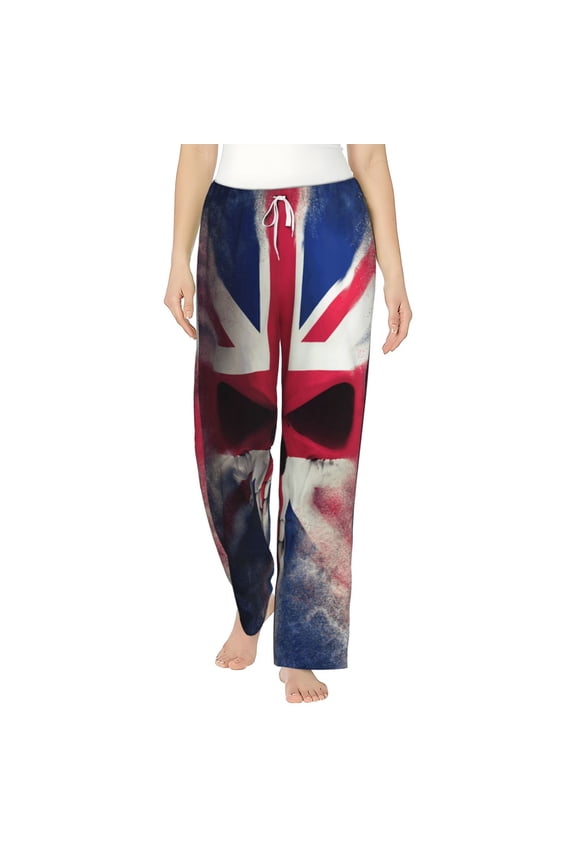 Women's Lounge Pajama Pants Bottoms Casual Loungewear, Skull Face Union Jack Uk Flag