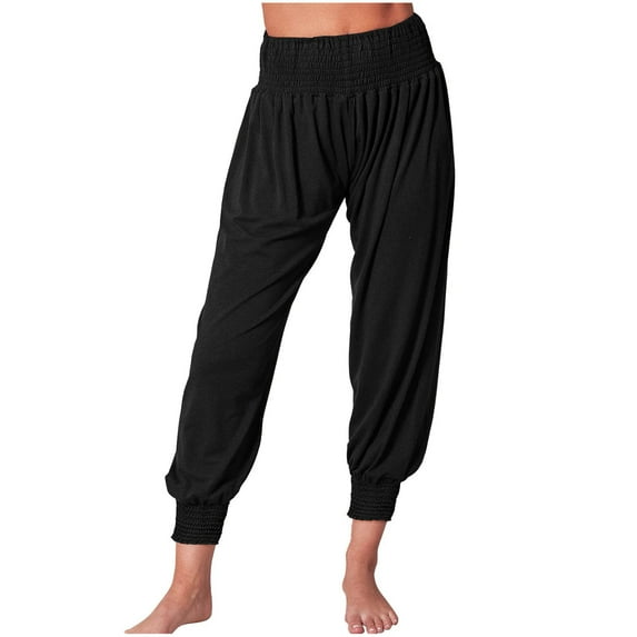 Women's Lounge Pants Summer Thin Breathable Yoga Joggers Solid Color Loose Workout Sweatpants with Pockets Womens Linen Pants Black L