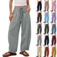 thumbnail image 1 of Women's Lounge Pants Wide Leg Elastic Waist Solid Color Drawstring Loose Casual Ankle Length Straight Leg Pants with Pockets for Summer Beach, 1 of 6