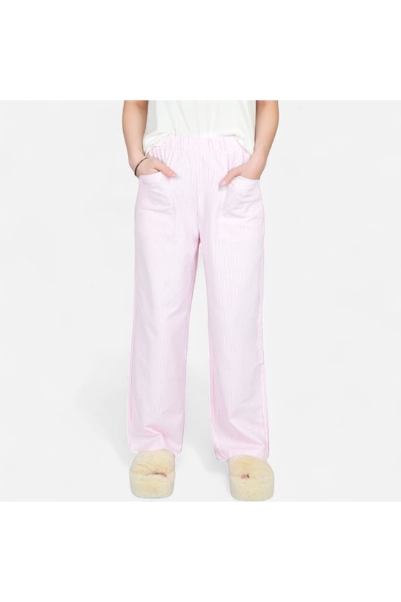 Women's Lounge Pants with Elastic Waistband Large Front Patch Pockets and Relaxed Straight Leg Fit - Rose Gold, Large