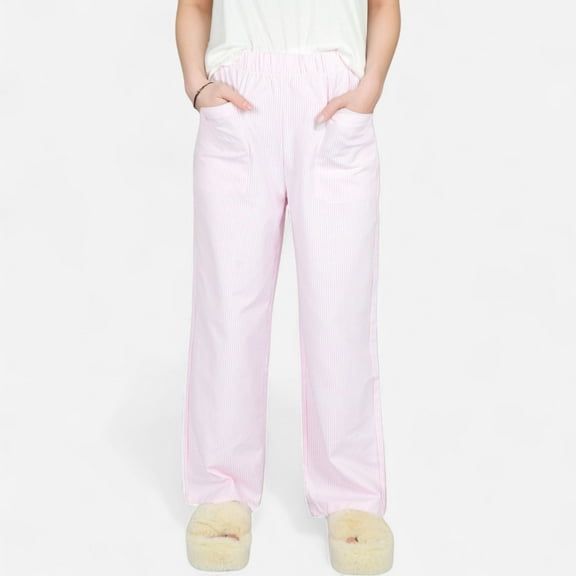 Women's Lounge Pants with Elastic Waistband Large Front Patch Pockets and Relaxed Straight Leg Fit - Rose Gold, X Large