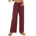 thumbnail image 1 of Women's Lounge Pants with Pockets Linen Blend Casual Elastic Waist Drawstring Wide Leg Sweatpants Lightweight (XL, Red|Plaid), 1 of 8