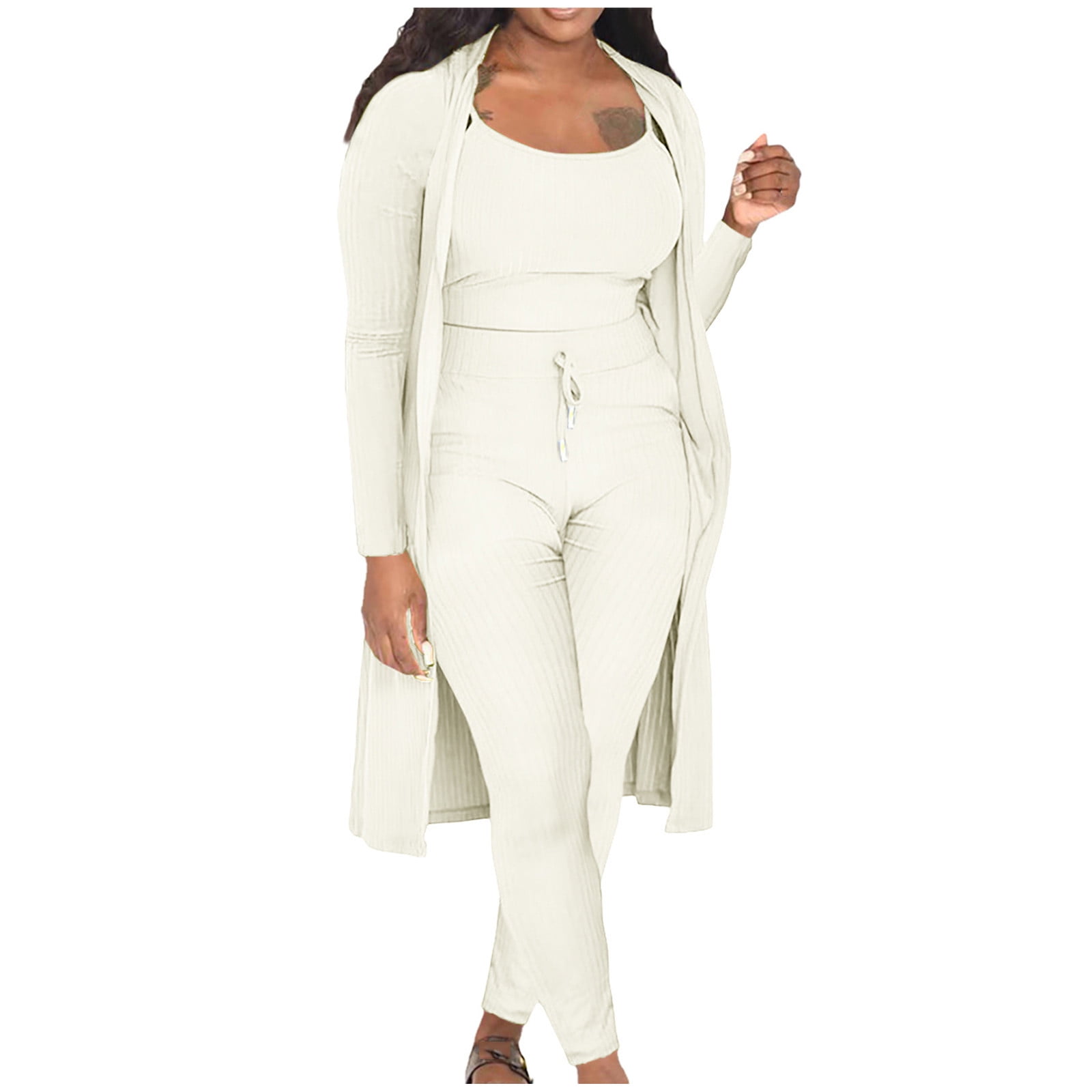  lcepcy  clearance items outlet 90 percent off Linen Set  for Women Crewneck Long Sleeve Cut out Tops and Elastic Waist Pants Loose  Comfy Lounge Outfits : Sports & Outdoors