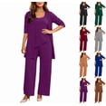 thumbnail image 1 of Women's Lounge Sets 3 Piece Tank Top with 3/4 Sleeve Cardigan Casual Outfits Baggy Wide Leg Pants Sweatsuit Dark Purple 3XL, 1 of 5