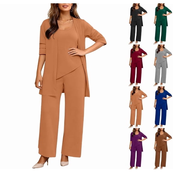 Women's Lounge Sets 3 Piece Tank Top with 3/4 Sleeve Cardigan Casual Outfits Baggy Wide Leg Pants Sweatsuit Earthy Yellow 3XL