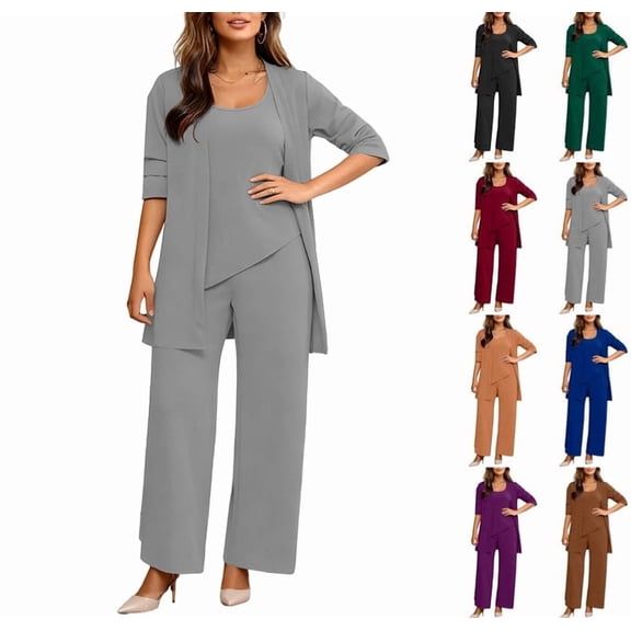 Women's Lounge Sets 3 Piece Tank Top with 3/4 Sleeve Cardigan Casual Outfits Baggy Wide Leg Pants Sweatsuit Light Gray 4XL