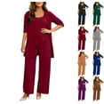 thumbnail image 1 of Women's Lounge Sets 3 Piece Tank Top with 3/4 Sleeve Cardigan Casual Outfits Baggy Wide Leg Pants Sweatsuit Wine XL, 1 of 5
