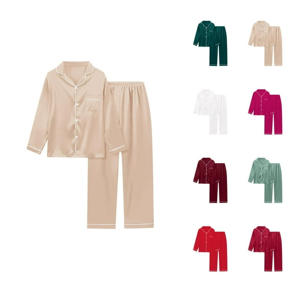 Women's Lounge Sets – Cotton Pajama Sets, Comfortable Sleepwear for Relaxing at Home Women's Satin Solid Long Sleeve Pajama Set Comfort Loungewear
