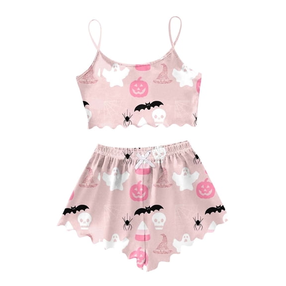 Women's Lounge Sets – Cozy Cotton Pajama Sets, Comfortable Sleepwear for Everyday Wear Women's Halloween Patterned Camisole Pajama Set