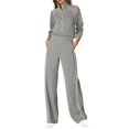 thumbnail image 1 of Women's Lounge Sets, Mock Neck Half Zip Sweatsuits,Casual Long Sleeve Jumpsuit Romper,Wide Leg Sweatpants,Soft Comfy,Fashion Clothing,Oversized Tracksuit,Airport Travel Outfit with Pockets Grey, 1 of 4