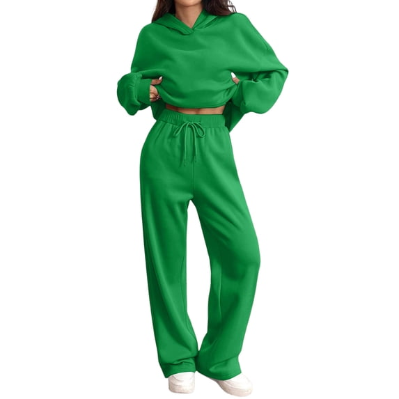 Women's Lounge Sets Two Piece Fleece Long Sleeve Oversized Hooded Sweatshirts and Wide Leg Sweatpants Airport Travel Outfit Comfy Fall Winter Matching Sets