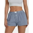 thumbnail image 1 of Women's Lounge Shorts Cute Soft Elastic Low Waist Plaid Print Button Front Pajama Bottoms Boxer Shorts Sleepwear, 1 of 7