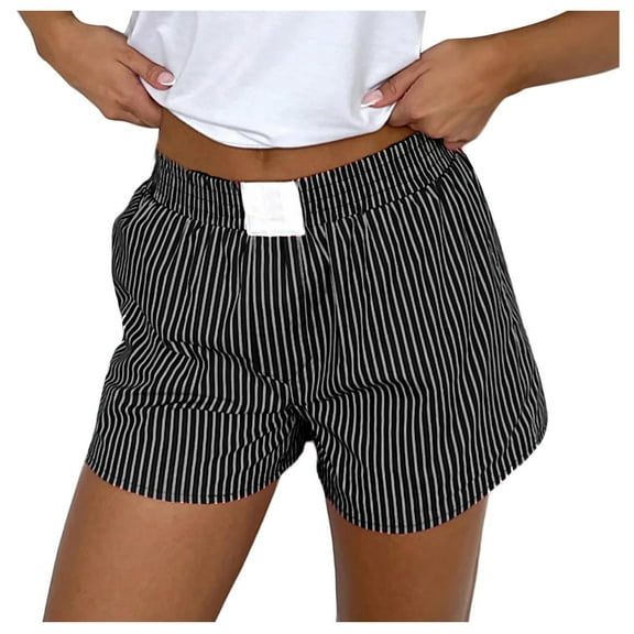 Women's Loungewear Shorts Cute Soft Elastic Low Waist Plaid Print Button Front Pajama Bottoms Boxer Shorts Sleepwear