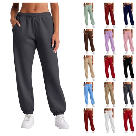 Women's Lounge Sweatpants Baggy High Waisted Fall Casual Joggers Y2k Aesthetic Warm Workout Trousers with Pockets,Dark Gray XXL