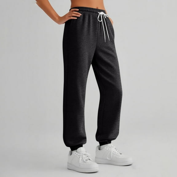 Women's Lounge Sweatpants Baggy High Waisted Joggers Pants with Pockets Cinch Bottom Comfy Sweatpants Elastic Trousers 04-Dark Gray S