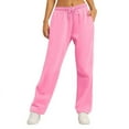 thumbnail image 1 of Women's Lounge Sweatpants Drawstring Elastic Waist Solid Straight Leg Loose Pants with Pockets Pink S, 1 of 5