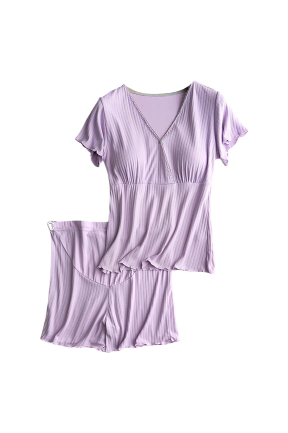 Women's Loungewear Sets – Bamboo Pajama Stretch Lounge Wear for Women Maternity or Postpartum Recovery Pajamas Soft Comfortable Nursing Sleepwear Set For Breastfeeding Moms With Built In Bra