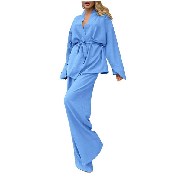 Women's Loungewear Sets – Easy Fit Sleepwear Sets for Women Ideal for Relaxation or Travel Use 2024 Women's And Winter Solid Color Long Sleeved Trousers Loose Temperament Shirt Suit
