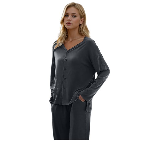 Women’s Loungewear Sets – Pajama Sets for Restful Sleep, Travel or Daily Lounging Women's Pajama Set Button Up Long Sleeve Nightgown Soft Set 2 Piece Sleepwear With Pockets