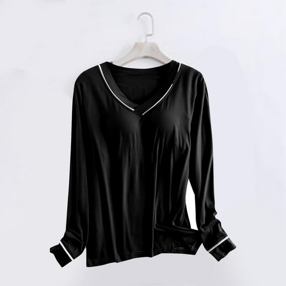 Women's Loungewear Shirts with Chest Solid Color Modal Cotton Blouses Tops Casual Round Neck Long Sleeve TShirt Lightweight Soft Basic Shirt Pullover Top Black 2XL