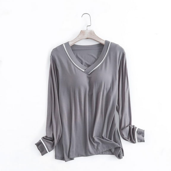 Women's Loungewear Shirts with Chest Solid Color Modal Cotton Blouses Tops Casual Round Neck Long Sleeve TShirt Lightweight Soft Basic Shirt Pullover Top Dark Gray L