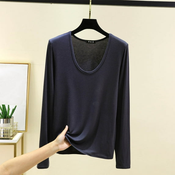 Women's Loungewear Shirts Plus Size Solid Color Modal Cotton Blouses Top Casual Round Neck Long Sleeve TShirt Lightweight Soft Basic Shirt Pullover Top Dark Gray XL