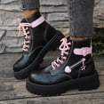 thumbnail image 1 of Women's Love Ankle Boots Combat Boots Lace Up Lug Sole Leather Side Zipper Goth Riding Short Booties, 1 of 5