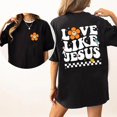 thumbnail image 1 of Women's Love Like Jesus Graphic Comfortable T Shirt Cotton Short Sleeve Round Neck Top Black S-5XL, 1 of 5