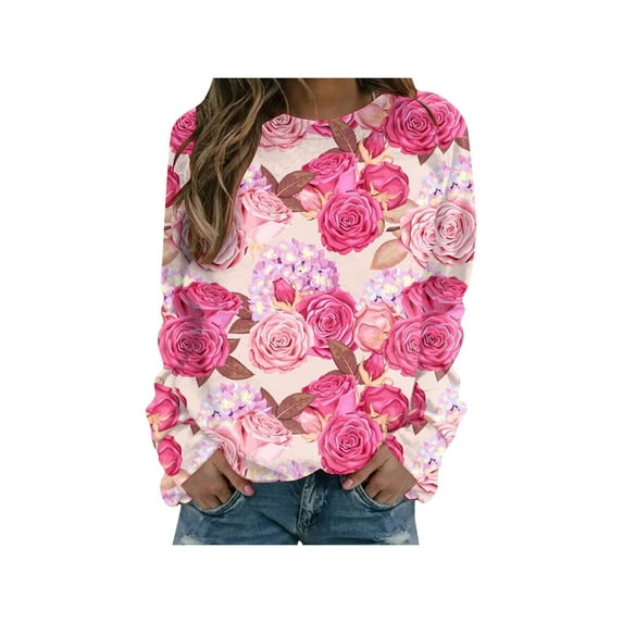 Women's Love Shirts Valentine's Day Shirt Long Sleeve Crewneck Basic Graphic Print Tops Tee Casual Loose Fit Sweatshirt