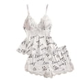 thumbnail image 1 of Women's Love Smile Script Print Pajama Set Lace Cami Top and Matching Shorts 2 Piece Spaghetti Strap Sleepwear Lounge Set, 1 of 7