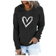 thumbnail image 1 of Women's Love Sweatshirts and Hoodies Heart Printed Drawstring Hooded Pullover Long Sleeve Casual Cute Tops (M, Black), 1 of 4