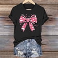 thumbnail image 1 of WHLBF Women's Love Tops Valentine's Day Bow Print Round Neck Short Sleeve Comfort Blouse Black S, 1 of 6