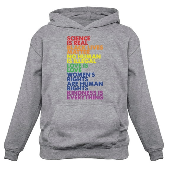 Women's Love is Love Gay Pride Hoodie - Empowering Quotes - LGBTQ Supportive Sweatshirt - Comfortable Rainbow Design - Medium Gray