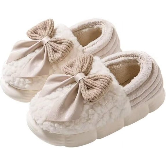 Women's Lovely Bowknot Comfortable Cotton Slippers for Indoor Home House Walking