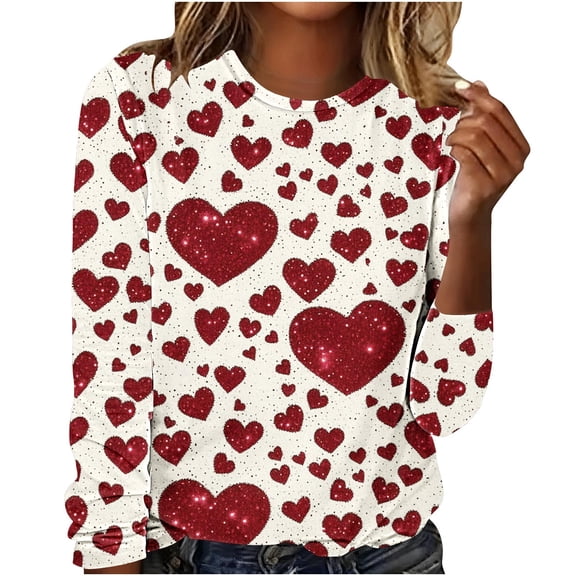 Women's Lovers Day Print Round Neck Long Sleeve T-Shirt