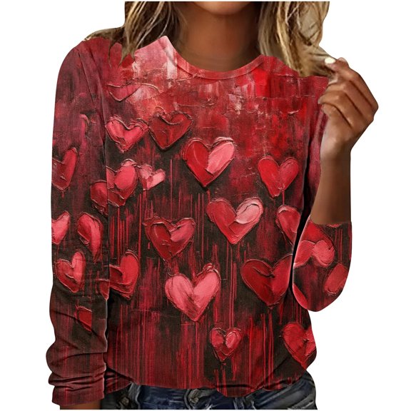 Women's Lovers Day Print Round Neck Long Sleeve T-Shirt