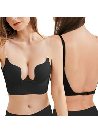 Women Low Back Bras-Invisible Backless Bra-Seamless Secret Plunge Bra No  Show Bra Multiway Low-Cut Deep-V Halter Bra