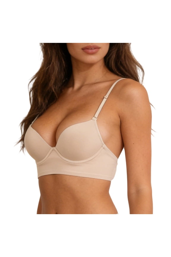 Bra Women’s Low Back Wire U Shaped Backless Convertible Strappy Seamless Sleeping Bralette Beige 32
