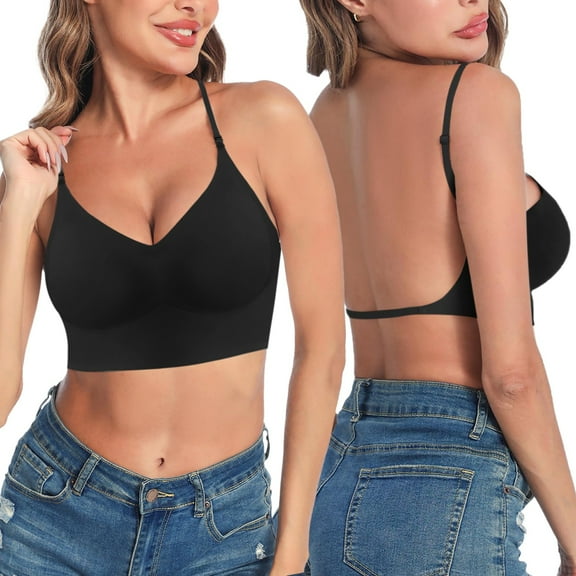 Women's Low Back Bra Wire U Shaped Backless Bra Convertible Spaghetti Strap Seamless Sleeping Bralette Low Support Sports Bras for Women Women Sports Bra Womens Bras Push up plus Size Womens Workout