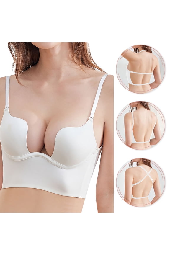 Women's Low Back Bra Wire U Shaped Backless Bra Convertible Spaghetti Strap Seamless Sleeping Bralette plus Size Compression Bra Sports Bras for Women Compression Sports Brawls for Women Packs of Bras
